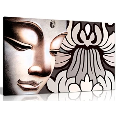 Image of Buddha &amp; Flowers Canvas Wall Art Picture Print (24x16in)