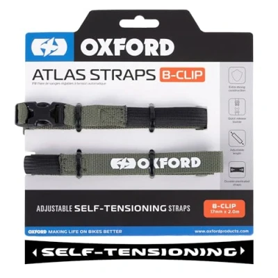 Image of Atlas B Clip (Pair), 17mm x 2.0m, Lichen. Motorcycle Adjustable Luggage Strap