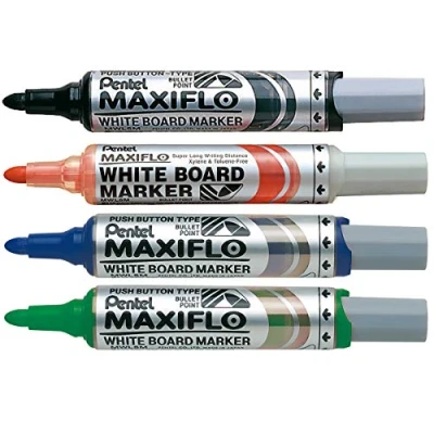Image of Pentel 6.0mm Bullet Tip Wallet 4 Maxiflo White Board Marker Liquid Ink Black/Red/Blue/Green