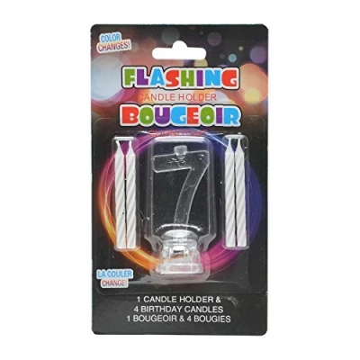 Image of SHATCHI Number 0 9 LED Light Up Flashing Colour Changing Holder with 4 Wax Cake Candles Birthday Anniversary Table Decorations, Multicolour