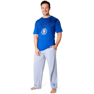 Image of Chelsea F.C. Mens Pyjamas Set Nightwear T Shirt and Long Bottoms PJs Lounge for Men Teenagers S 3XL Gifts (Blue/Grey, 2XL)