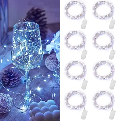 Image of LED String Lights Battery Powered, 1M 10 Fairy Copper Wire Light Small for Home Garden Holiday Party Wedding Christmas Halloween Concerts Bars Decoration (8 / Cold White)