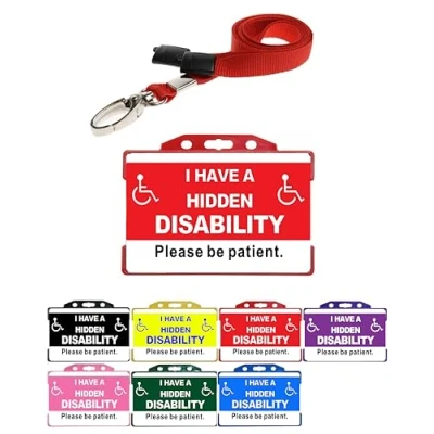 Image of QUANTUM LEAP Disability Awareness Cards with Matching Colour Plain Lanyard and Holder (Red)