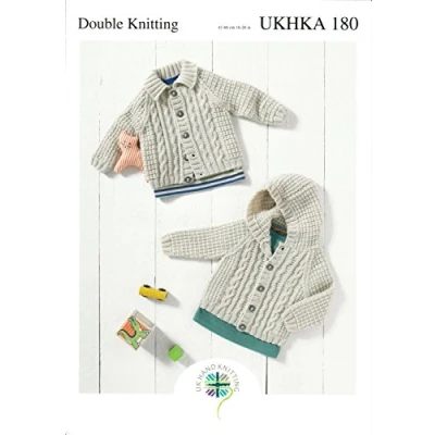 Image of Double Knitting Pattern for Baby Hooded or Flat Collared Cable Knit Cardigan (UKHKA 180)
