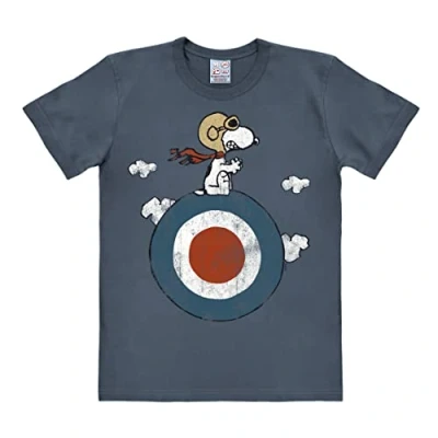 Image of Logoshirt® Peanuts Snoopy Pilot I Print T Shirt Men &amp; Women Blue Licensed Original Design, Size XL