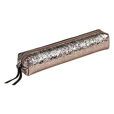 Image of Clairefontaine Ref 410024C Céleste&#039; Leather Slim Pencil Case 4 x 2.5 19.5cm, Made From Genuine Lambskin Leather, Metal Zip With Puller Copper