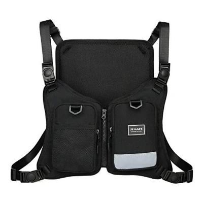Image of Chest Rig Bag Hip Hop Adjustable Crossbody Bags with Reflective for Men Women Fitness Hiking Cycling Camping Climbing Running (Black)