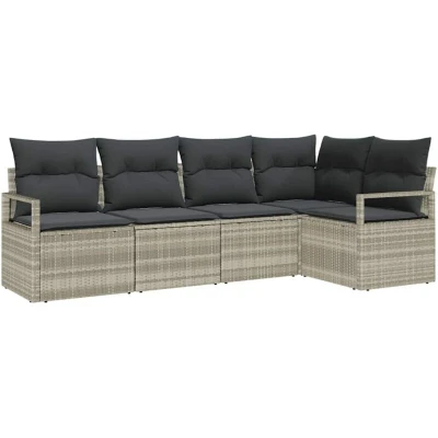 Image of vidaXL 5 Piece Garden Sofa Set with Cushions Light Grey Poly Rattan