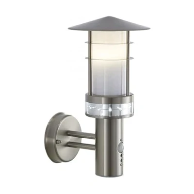 Image of Pagoda PIR 1 Light Outdoor Wall Brushed Stainless Steel, Frosted Polycarbonate IP44, E27