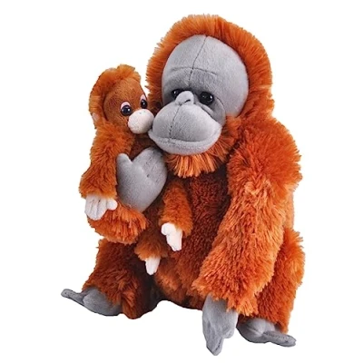 Image of Wild Republic 23476 Mom and Baby Orangutan Plush Stuffed Animal, Toy, Gifts for Kids,Orange