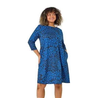 Image of Roman Curve Womens Abstract Print Stretch Swing Dress Blue Size 20 UK