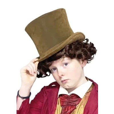 Image of Childrens Deluxe Willy Wonka Style Boys Brown Top Hat
