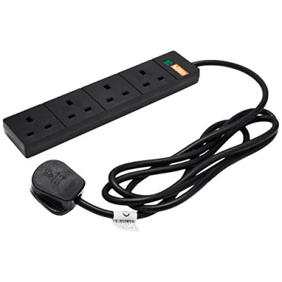 Image of PRO ELEC PELB1706 4 Gang Surge Protected Mains Extension Lead, Black, 2m
