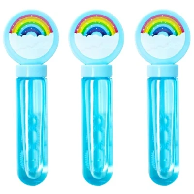 Image of Toyseum 24 x Rainbow Bubble Wands, Ideal Party Bag Fillers for Kids, Large 3 Holed Wands Girls Themed Birthday Parties, Fun Favours and Goody Fillers, Long Lasting Solution, Pack of