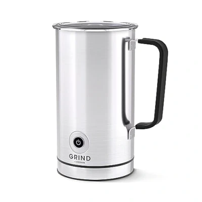 Image of Grind Electric Milk Frother and Steamer 3 in 1 Automatic Hot Cold Stainless Steel Design Barista Quality Suitable for Lattes, Chocolates, Cappuccinos 500W