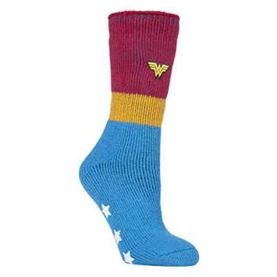 Image of HEAT HOLDERS Ladies Wonder Woman Novelty Warm Non Slip Thermal Slipper Socks with Grips (4 8 uk, Woman)