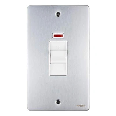Image of Schneider Electric Ultimate Low Profile Double Control Switch, with Neon Indicator, Pole, 50A, GU4521WBC, Brushed Chrome White Insert