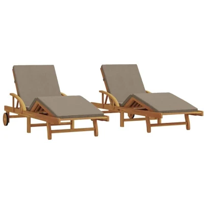 Image of vidaXL Sun Loungers 2 pcs with Cushions and Wheels Taupe Solid Wood Acacia
