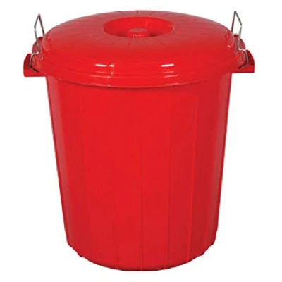 Image of S&amp;MC Gardenware Small 50L / 70L Coloured Plastic Bin Outdoor Rubbish Dustbin Animal Feed Seed Storage (50L, Red)