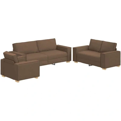 Image of vidaXL 3 Piece Brown Sofa Set Modern Multi Functional Seating with Durable Metal Frame &amp; Comfortable Foam Cushions for Living Room/Office Includes Chair, Two Seater, Three Seater