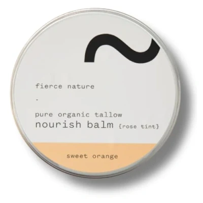 Image of Nourish Tallow Balm with Rose Tint, Natural, Bioavailable Skin Care Essential, Lip Balm, Face Must Have, Vitamin Rich Body and Moisturiser, Sweet Orange, 100g Fierce Nature