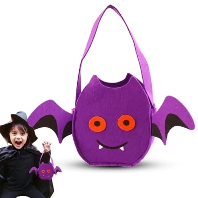 Image of SRV Hub Halloween Bat Trick or Treat Bag for Girls Boys Reusable Felt Candy Bucket Goody Bags Kids Party Favor Gifts 4+Y Size 27cm