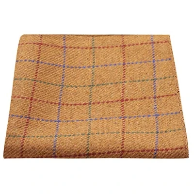 Image of King &amp; Priory Heritage Check Rustic Brown Pocket Square, Tweed, Handkerchief