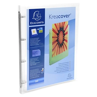 Image of Exacompta ref. 51968E 1 customizable flexible PP binder pocket 4 round rings, 15 mm diameter External dimensions: 32 x 25 cm A4 file format Colour: colorless