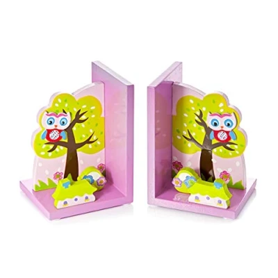 Image of Mousehouse Gifts Wooden Children&#039;s Bookends for Boys or Girls Nursery Bedroom (Pink Owl)