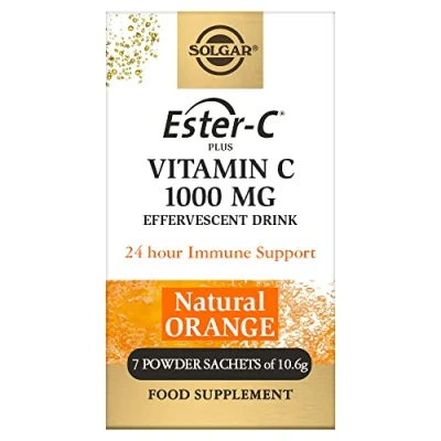 Image of Solgar® Ester C® Plus Effervescent 7 x Sachets Recharge Body and Mind with B Vitamins, Zinc Magnesium Immunity Support