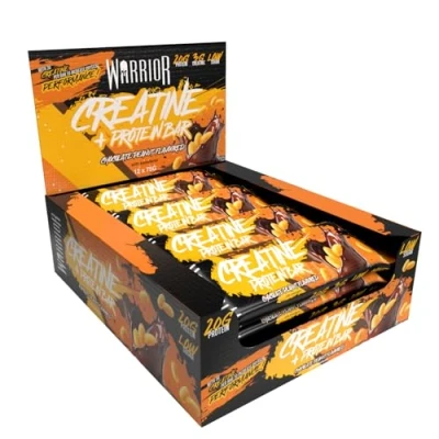 Image of Warrior Creatine + Protein Bars Low Carb Snack, Oat Based Flapjack Bar, Increase Physical Performance, 12 x 75g (Chocolate Peanut)