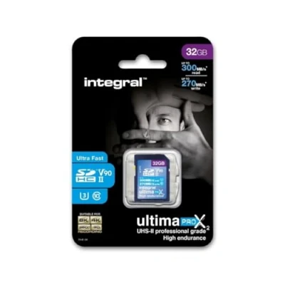 Image of Integral 32GB UHS II SD Card V90 Up to 300MBs Read and 270MBs Write Speed 1866X SDHC Professional High Memory