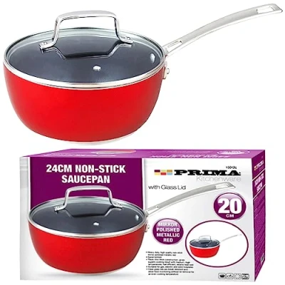 Image of 20CM Prima Apple Shape Non Stick Saucepan &amp; Lid Red Kitchen Cookware Home Chef Healthy Food Cooker UK Free P&amp;P