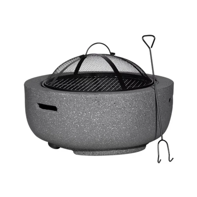 Image of Dellonda Round MgO Fire Pit with BBQ Grill 60cm Safety Mesh Screen Dark Grey