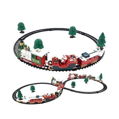 Image of PNJB Christmas Train Truck Set, Including Santa X Mas Tree Ornaments, 22 Piece Locomotive Engine, Railway Track, Lights And Sounds, Electric Train, Gift For Children’s, Festive Decoration