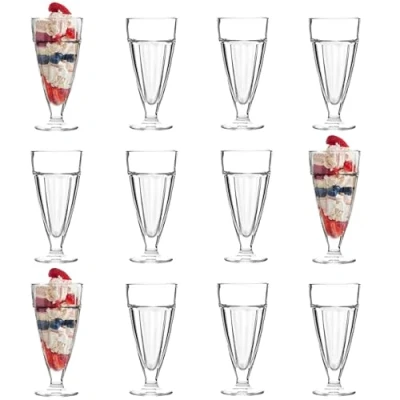 Image of Argon Tableware 12x 350ml Ice Cream Sundae Glasses Classic Retro American Milkshake Soda US Diner Style Dessert Bowls Dishwasher Safe