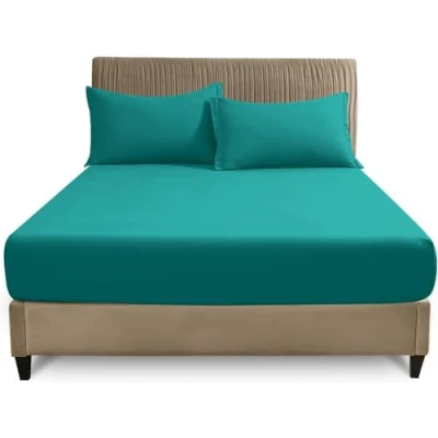 Image of Super Soft Polycotton Percale Sheets, Plain Dyed Bedding Bedsheets, Non Iron Superking Fitted Sheet, Deep Teal