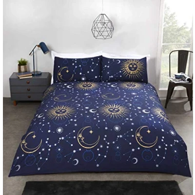 Image of Rapport Home Celestial Duvet Cover Bed Set, Polycotton, Navy,3 pieces, Double