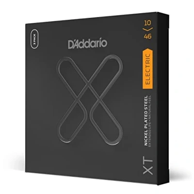 Image of D&#039;Addario Guitar Strings XT Nickel Coated Electric XTE1046 3P Extended String Life with Natural Tone, Feel For 6 Guitars 10 46 Regular Light, 3 Pack