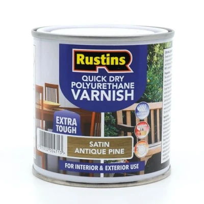 Image of Rustins Quick Dry Polyurethane Varnish Satin Antique Pine 250ml