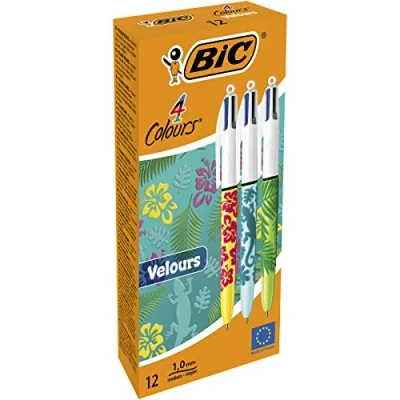 Image of BIC 4 Colours Velours Box of 12 Pens, blue