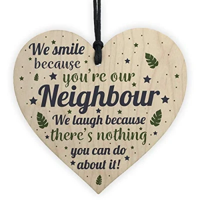 Image of RED OCEAN Funny Neighbour Gifts Friendship Handmade Wooden Hanging Heart Sign Plaque Thank You Home