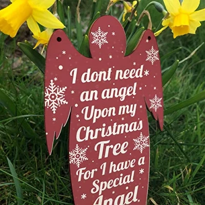 Image of RED OCEAN Wooden Angel Memorial In Memory Plaque Rememberance Tribute Christmas Decoration Graveside