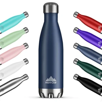 Image of Mont Clair H2O Stainless Steel Water Bottle, Vacuum Insulated + BPA Free, 12h Hot &amp; 24h Cold Drinks Metal Bottle 1L Leakproof, Ideal for Adult, Kids, Running Dark Blue