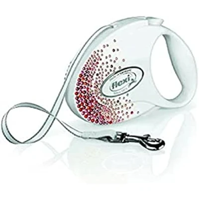Image of Flexi Glam Splash Orient Tape Pearl White Medium 5m Retractable Dog Leash/Lead for dogs up to 25kgs/55lbs