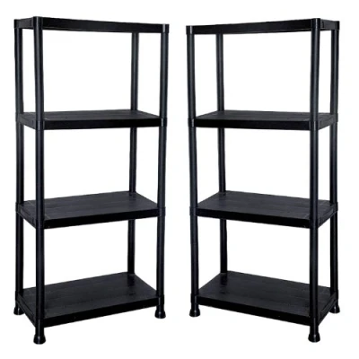 Image of Taylor &amp; Brown 2 x 4 Tier Heavy Duty Black Plastic Garage Storage Shelving 60cm Wide Shelves Shed Shelf Unit Home Office Pantry Workshop Racking (60 30 130cm)