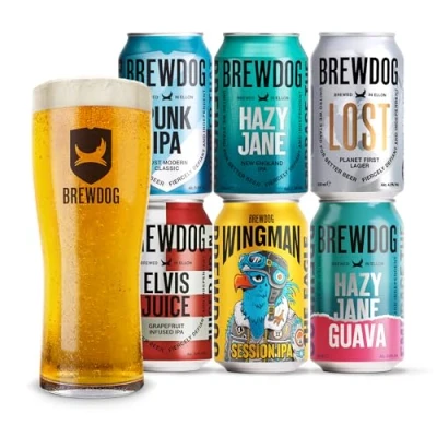 Image of BrewDog Craft Beer Gift Set 6 x 330ml Premium Cans and 1 Pint Glass vegan