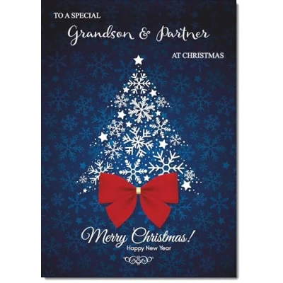 Image of doodlecards Grandson and Partner Christmas Card Blue Abstract Tree Medium Size for &amp; with Plain Envelope