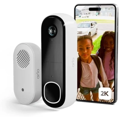 Image of Arlo 2K Doorbell Camera Wireless &amp; Chime, Outdoor WiFi Video Doorbell, Motion Sensor CCTV Systems, 6 Month Battery Operated Security Camera, Night Vision, Free Trial of Secure, White