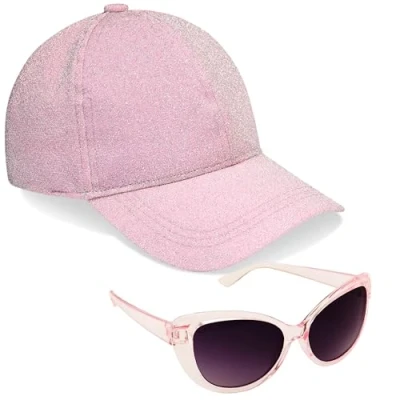 Image of CityComfort Girls Cap and Sunglasses Set, Baseball UV (Pink Glitter)